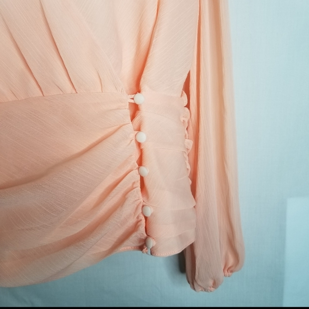asos peach sheer long sleeve wrap blouse - Picture 4 of 7